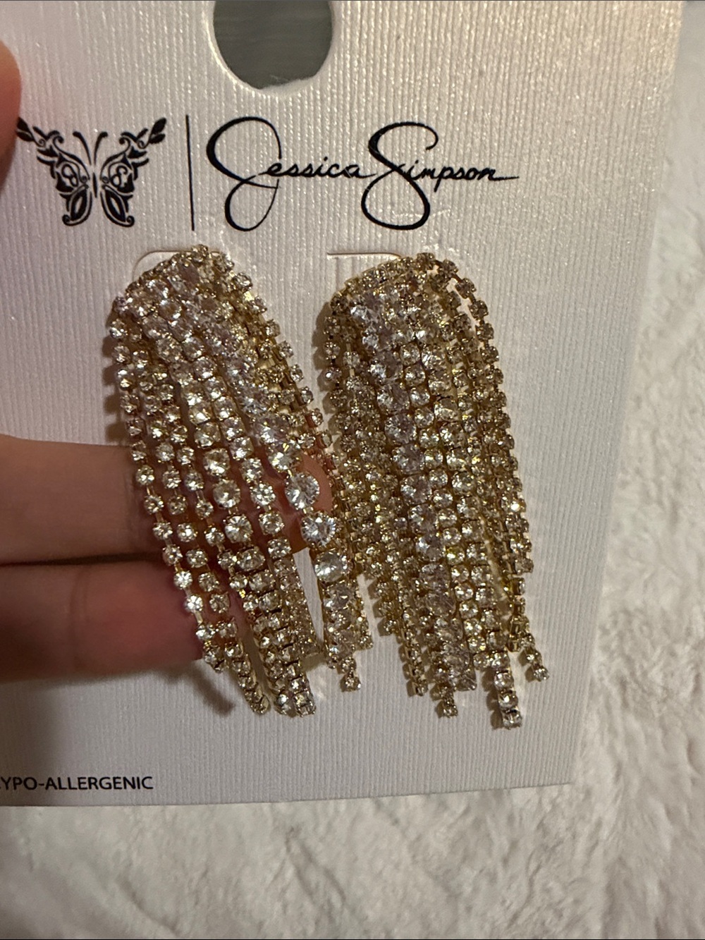 Jessica Simpson Gold Rhinestone Fringe Drop Earrings NEW!